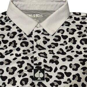Pins & Aces Mens Leopard Print Golf Polo Shirt White Grey Black Size Large